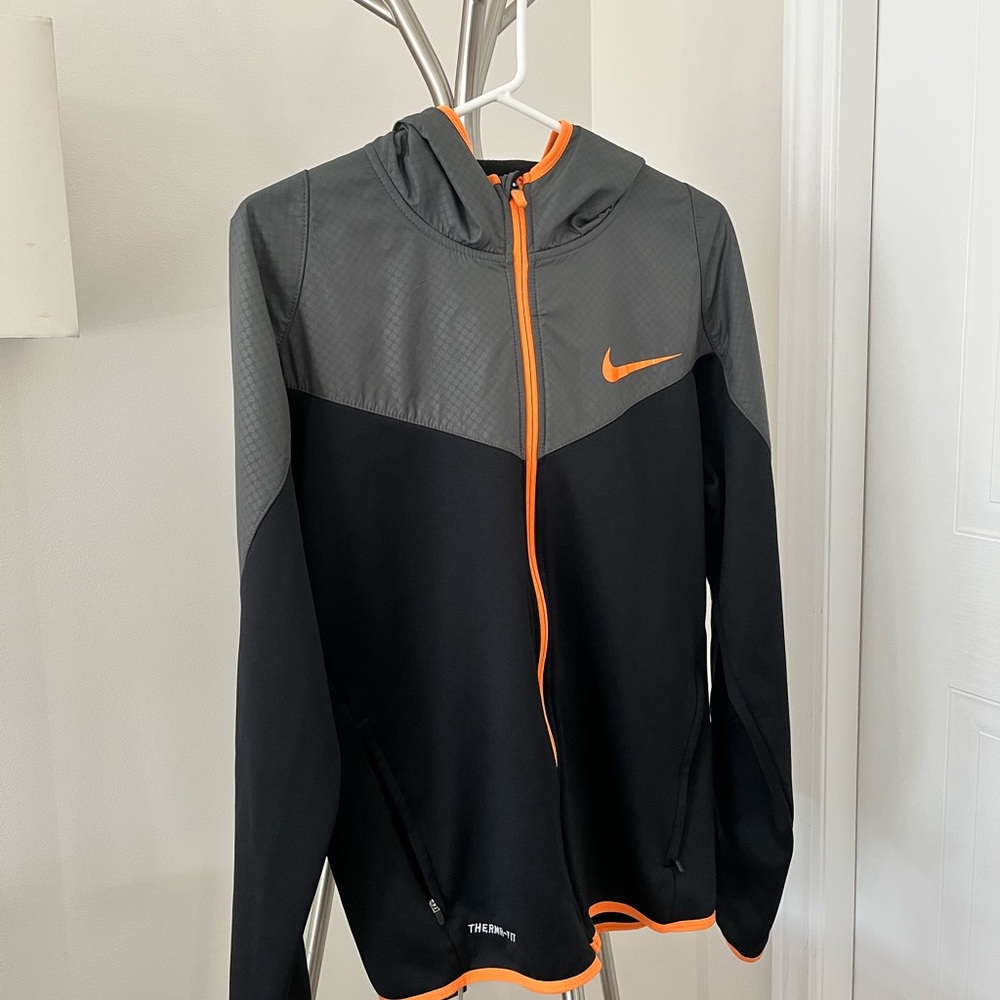 Nike Black and Gray Performance Jacket with Orange Accents